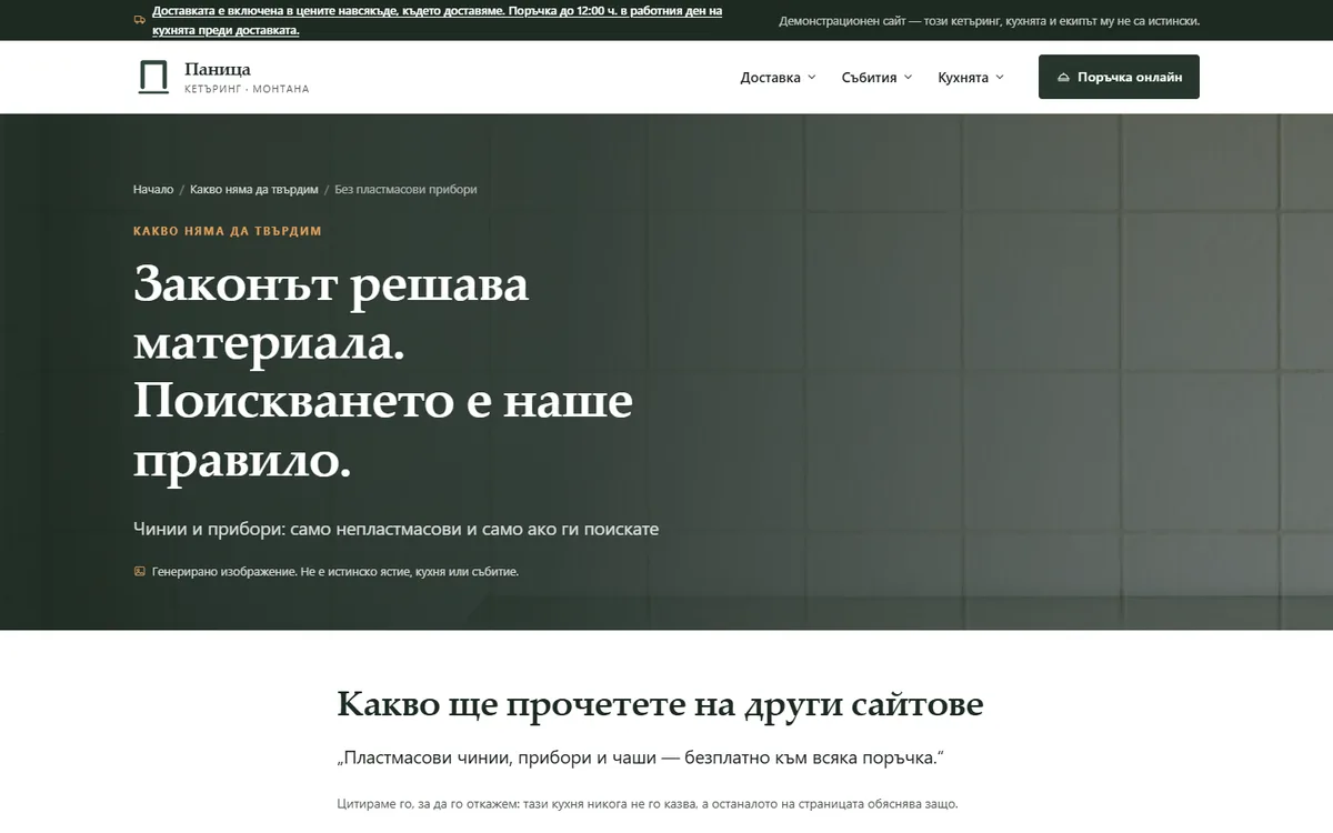 Без пластмасови чинии — законът решава материала от демонстрационния сайт за кетъринг — Кетъринг „Паница“