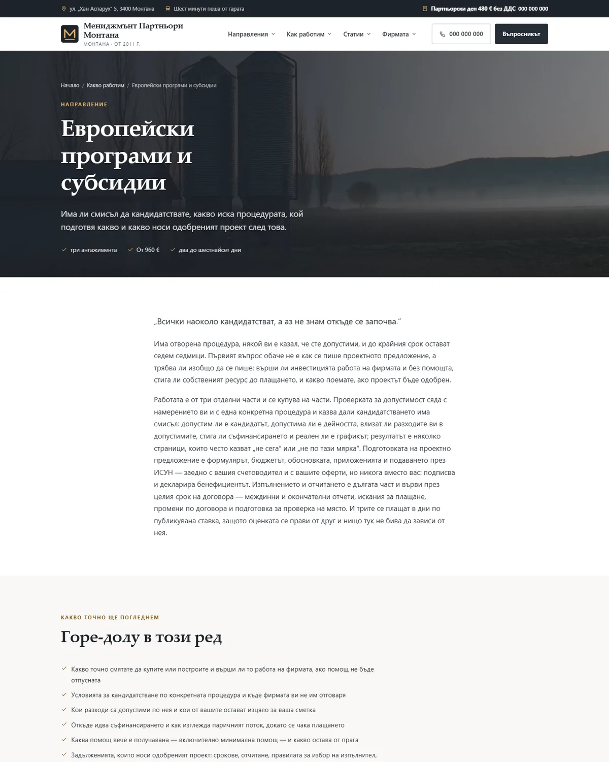 Европейски програми и субсидии от демонстрационния сайт за бизнес консултант — Мениджмънт Партньори Монтана