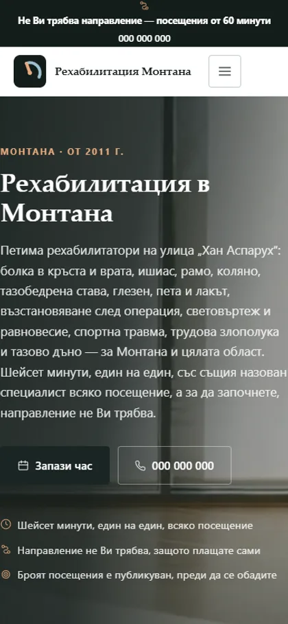 Демонстрационният сайт за рехабилитация на екран на телефон